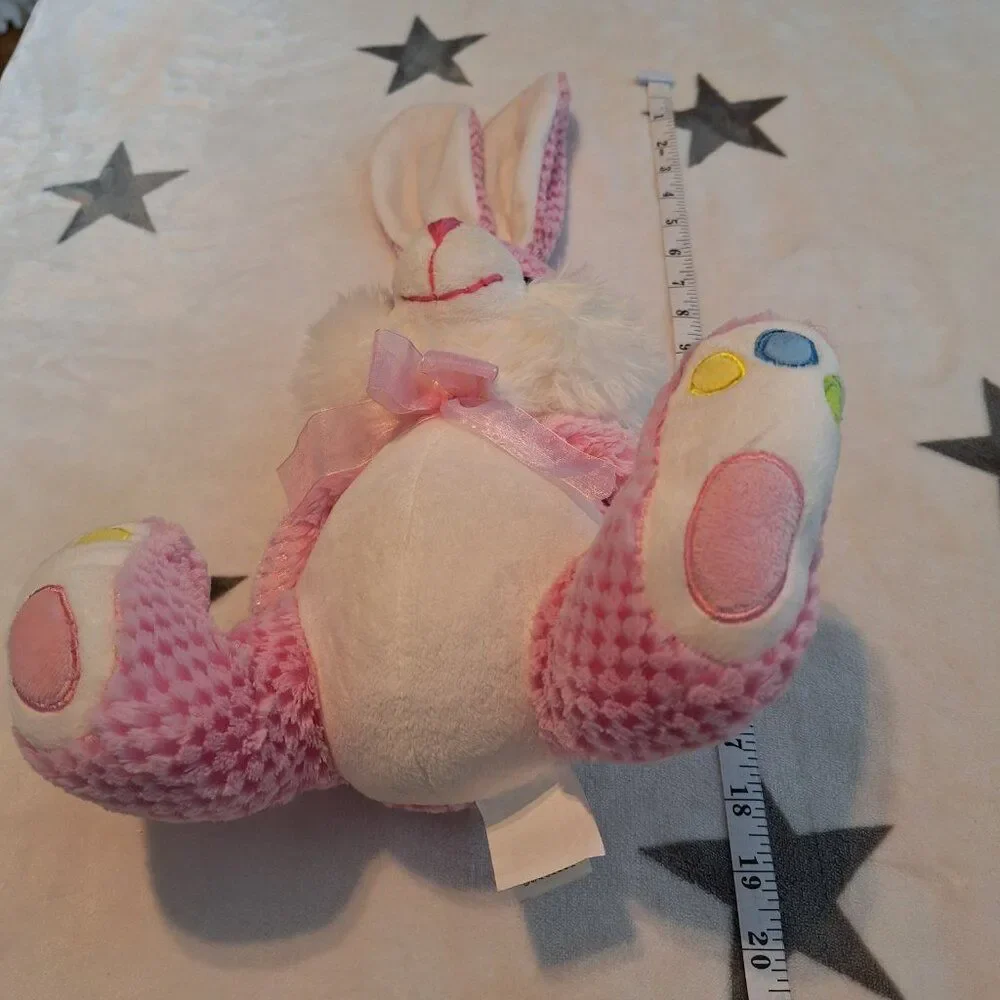 2009 Chrisha Playful Plush Easter Bunny Rabbit Pink Stuffed Animal Jellybean Toe